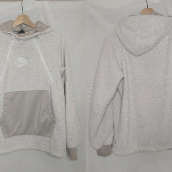 Nike NSW SHERPA PULLOVER HOODIE Cream Off White Relaxed Fit Fleece XS‎ AJ7284 - Picture 1 of 11
